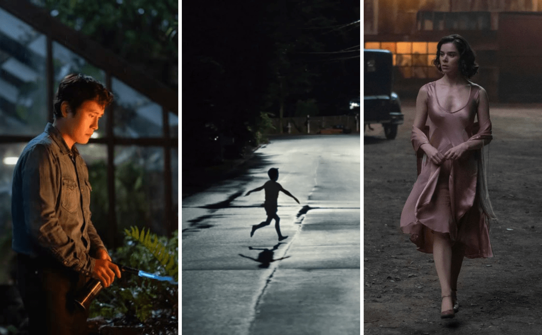 A collage of still frames from No Other Choice, Weapons, and Sinners.